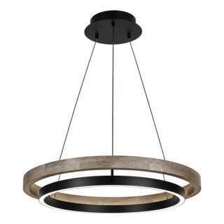 Visual Comfort - Grace Contemporary Chandelier in Matte Black & Weathered Oak Wood For Sale