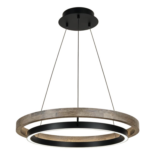 Visual Comfort - Grace Contemporary Chandelier in Matte Black & Weathered Oak Wood For Sale