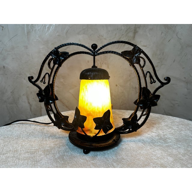 Art Deco Table Lamp in Glass and Wrought Iron, 1930s For Sale - Image 6 of 12