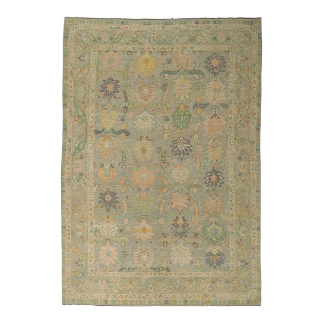 Vintage Colorful Gray Modern Oushak Rug - 08'09 X 12'08 For Sale