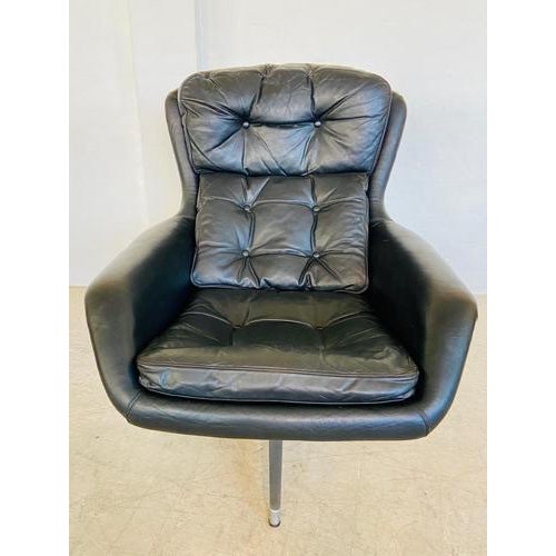 Mid-Century Danish Black Leather Swivel Chair by Bramin from Bramin For Sale - Image 3 of 18