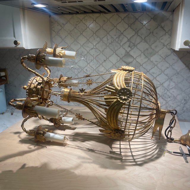 Extremely Rare Italian Gilt Iron Hot Air Balloon Chandelier, Sculptural Statement Lighting, Mid-20th Century For Sale - Image 12 of 12