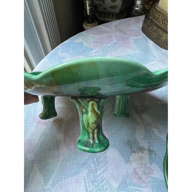 English Set of 3 English Majolica Pottery Low Compote and Plates Lily Pads & Herons, C. 1870-1880 For Sale - Image 3 of 11