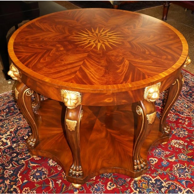 Wood Maitland Smith Flame Mahogany Inlaid Lion Carved Center Table For Sale - Image 7 of 10