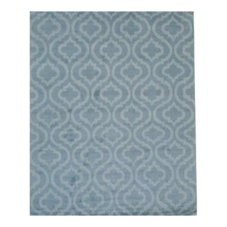 8x10 Blue Hand-Knotted Wool Latticed Quatrefoil Geometric Modern Carpet Rug For Sale
