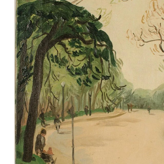 Green Early 20th Century "Promenade" Impressionist Park Scene Painting by Francois Lanos For Sale - Image 8 of 11