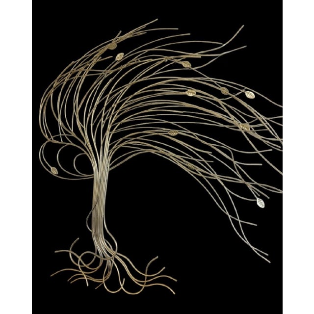 Vintage Mid Century Modern Curtis Jere Style Metal Gold Windswept Willow Tree Wall Sculpture For Sale In West Palm - Image 6 of 8