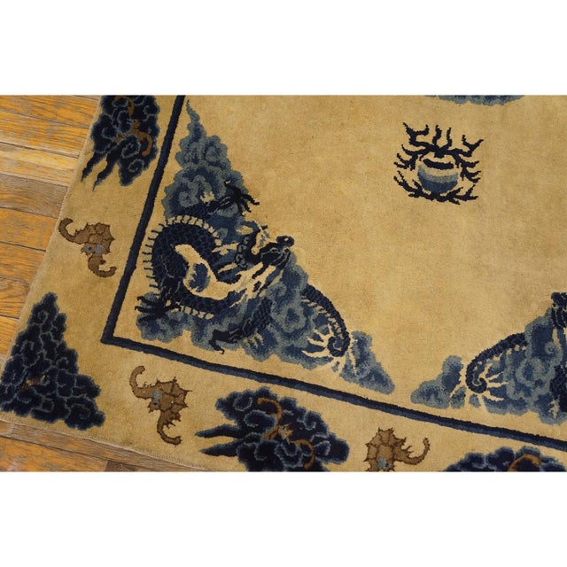 1930s Beige Field Traditional Dragon Antique Chinese Baotou Small Rug For Sale - Image 9 of 9