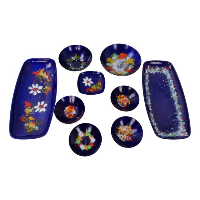 Vintage Fischland Enamelled Bowls, 1960s, Set of 9 For Sale