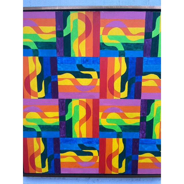 Op Art 1960s Op-Art Painting in Custom Frame For Sale - Image 3 of 4