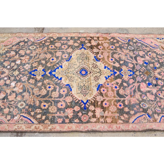 1960s Vintage Persian Distressed Handmade Medallion Blue Wool Rug For Sale - Image 4 of 10