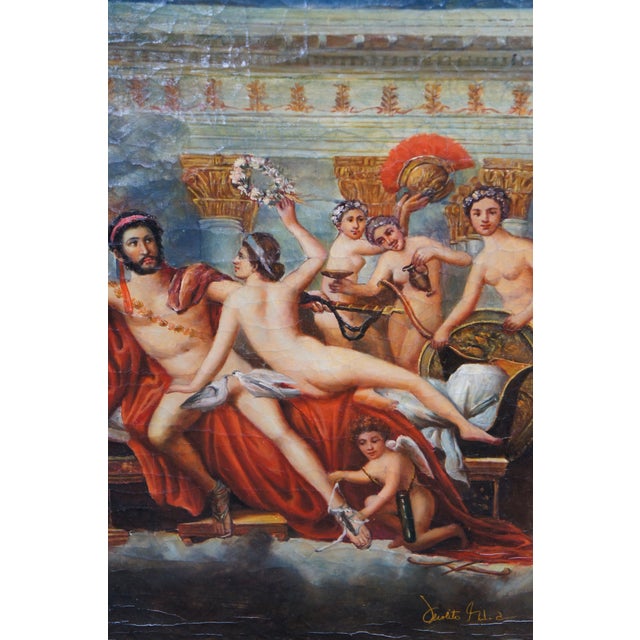 Late 20th Century Mars Being Disarmed by Venus After Jacques-Louis David Classical Painting 40", Framed For Sale - Image 4 of 13