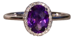 The 45th Avenue: Amethyst and Diamond Halo Ring in White Gold