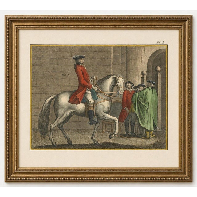 Piaffe Dressage Lesson in the Pillars — Encyclopédie Horse Engraving, 1750 This refined mid-18th century hand-colored...