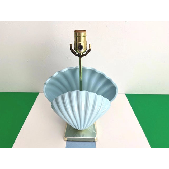 Sky Blue Ceramic Shell Lamp & Shade, C1970 For Sale - Image 11 of 18