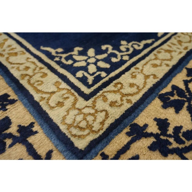 1920s Navy Blue Floral Medallion Antique Chinese Peking Rug 2' 7'' X 4' 2'' Wool Knotted Carpet For Sale In New York - Image 6 of 11