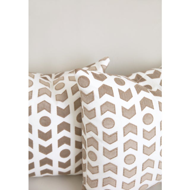 Contemporary Geo Pillows with Suede Appliquè - a Pair For Sale - Image 3 of 3