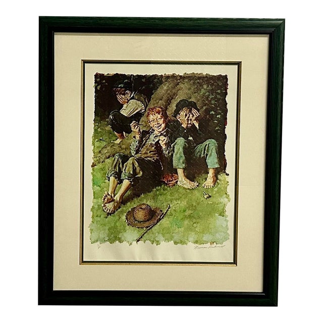 1970s Norman Rockwell “First Smoke” Tom Sawyer Suite Collotype, 7/200, Framed For Sale