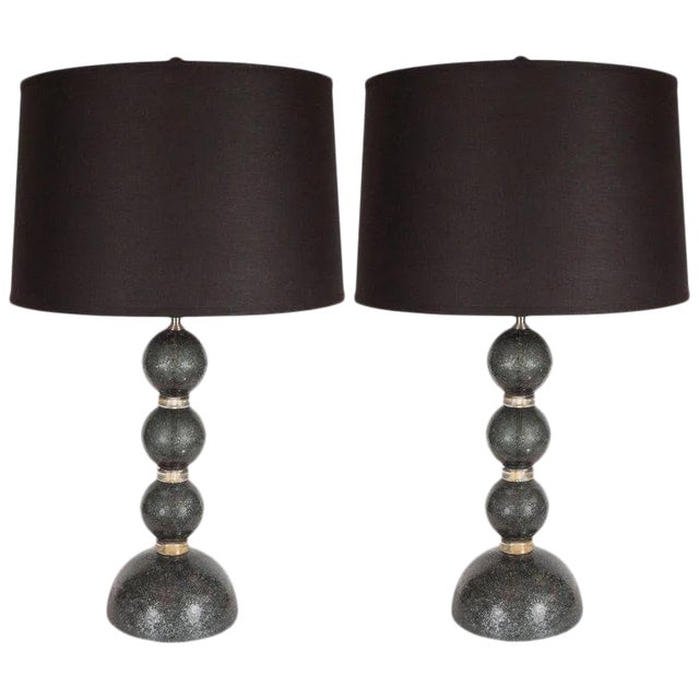 Modernist Handblown Murano Table Lamps in Smoked Gunmetal For Sale