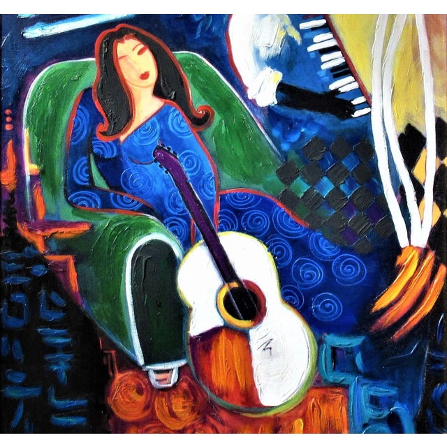 Figurative Sonia Del Signore, Woman with Guitar and Pianist, c.1990 For Sale - Image 3 of 8
