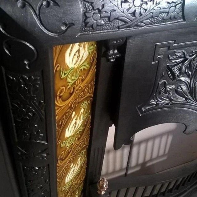 Metal Antique Cast Iron Fireplace Insert with Decorative Tiles For Sale - Image 7 of 11