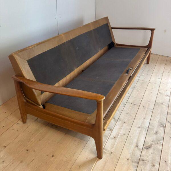 Vintage Leather Three-Seater Sofa Bed – Mid-Century Scandinavian Design
