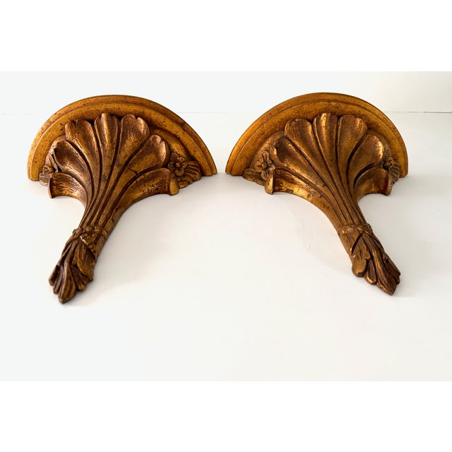 Hollywood Regency Gilt Shelf Brackets, a Pair For Sale - Image 4 of 11