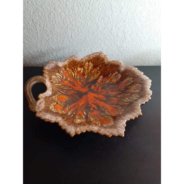Ceramic 1960s Artist Signed Treasure Craft Leaf Shaped Shallow Bowl With Handle For Sale - Image 7 of 7