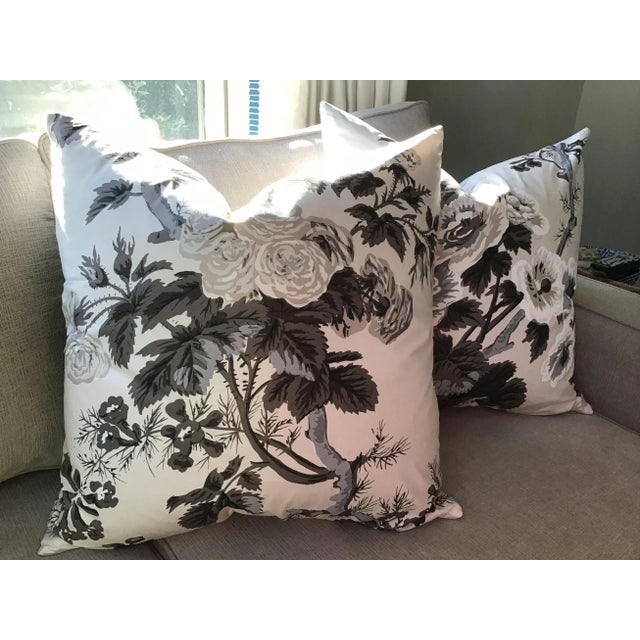 Schumacher Hollyhock Pyne in Charcoal Down Filled Pillows - a Pair For Sale In San Francisco - Image 6 of 6