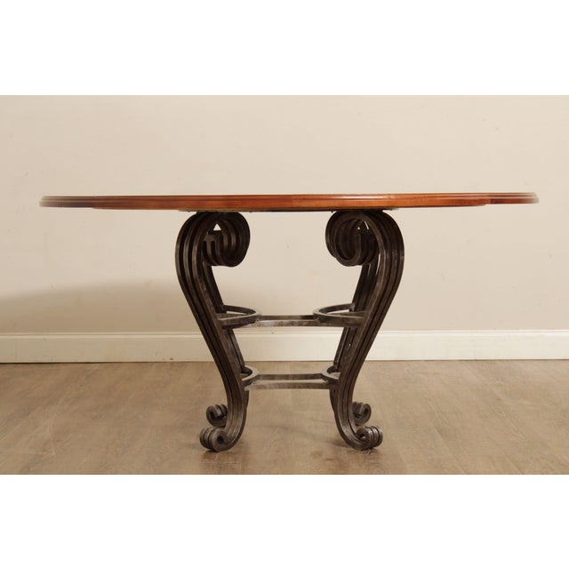 Late 20th Century Italian Style Round Wood Top Iron Base Dining Table