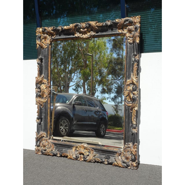 Share Tall 64" Vintage French Provincial Louis XVI Black Gold Wall Mantle Mirror Bevel For Sale - Image 4 of 15