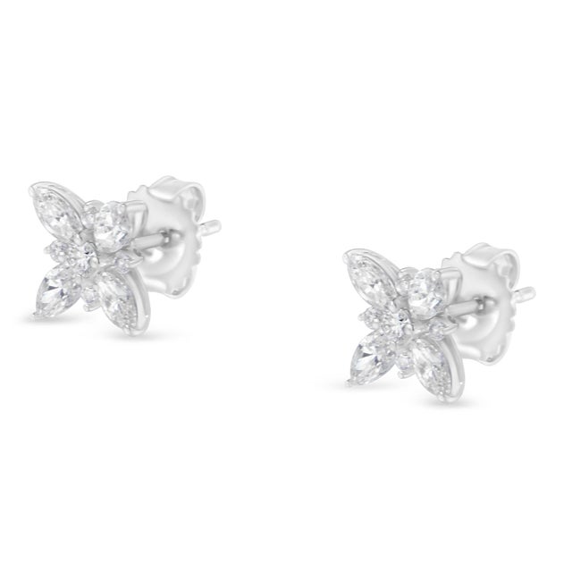 Contemporary 14K White Gold Marquise Diamond Flower Stud Earring (1.00 cttw, H-I Color, SI1-SI2 Clarity) For Sale - Image 3 of 5