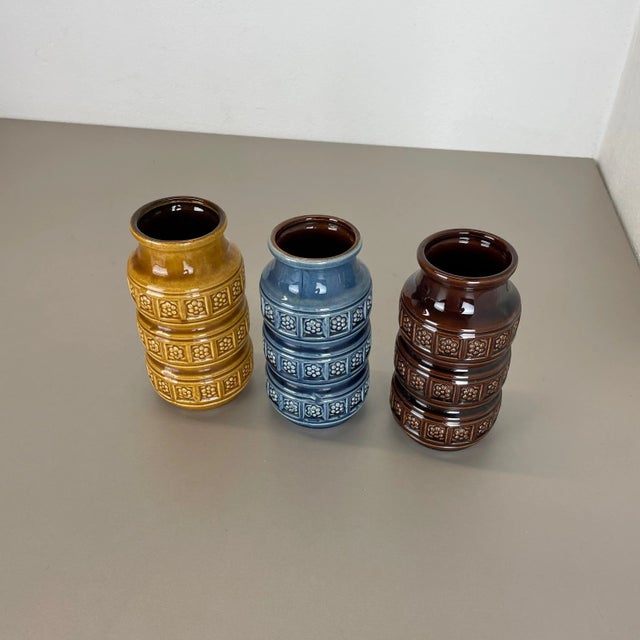 German Pottery Fat Lava Vases Multi-Color from Scheurich, 1970s, Set of 3 For Sale - Image 3 of 16
