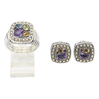 Effy Multicolored Gemstone Ring and Earring Set in Sterling Silver and 18k Gold, 3 Pieces For Sale