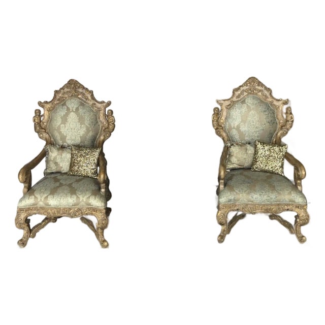 Louis XV French Italian Rococo Armchairs Chairs- Set of 2 For Sale