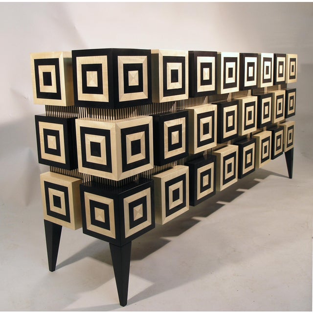 Ondulation Buffet in Black and White Sycamore Marquetry by Aymeric Lefort For Sale - Image 4 of 14