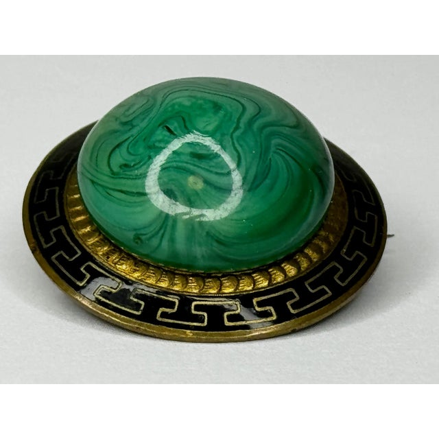 Beautiful Malachite & Greek Key Enamel Brooch, c.1865 – Neoclassical Revival For Sale - Image 13 of 16