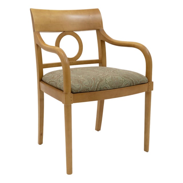 Late 20th Century Bernhardt Maple Wood Armchair With Paisley Upholstered Seat For Sale