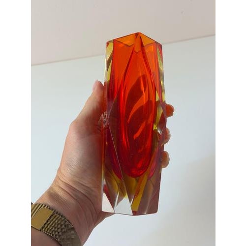 Venetian glass art from the 1970s: This block vase by Vetreria Artistica Oball from Murano captures light in a captivating...