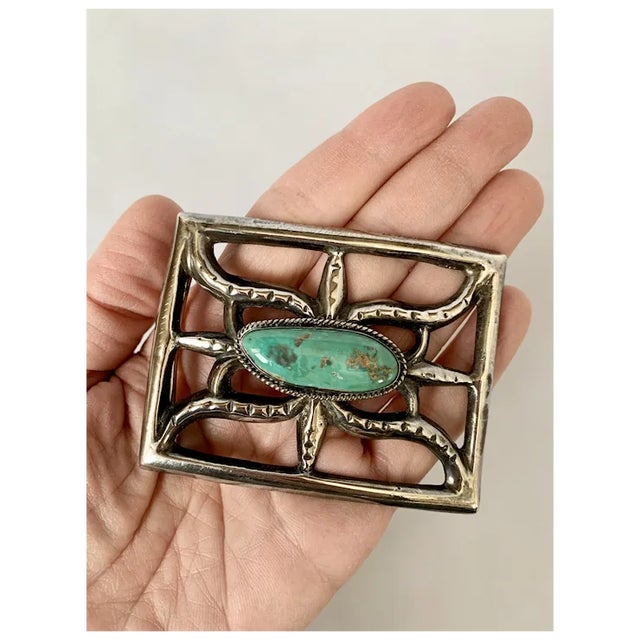 Late 20th Century Sterling Sandcast and Turquoise Buckle For Sale - Image 4 of 8