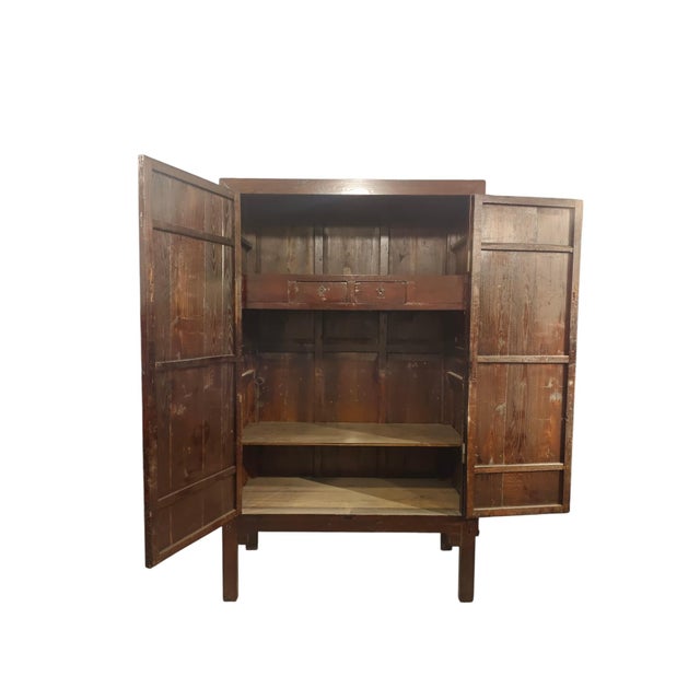Early 19th Century 87" Tall Antique Chinese Tapered Cabinet With Large Brass Hardware For Sale - Image 5 of 5