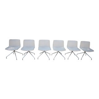 Set of 6 Arper Catifa 53 Trestle Swivel White Leather Chairs For Sale