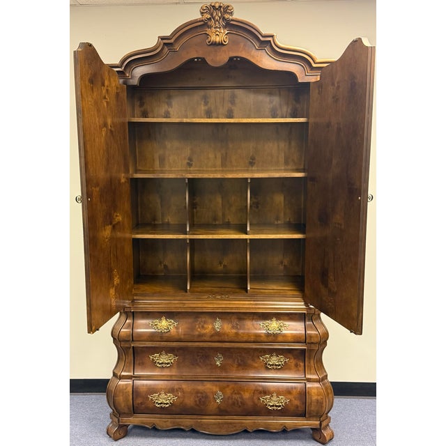 Henredon Villandry Collection Burled Walnut Bombe French Armoire For Sale - Image 9 of 12