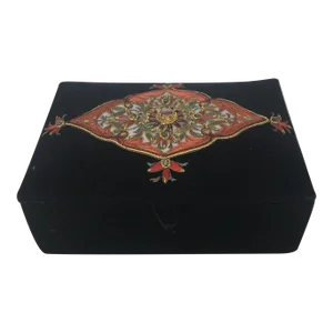 Black Felt Semi - Precious Stone Embroidered Catchall Box
