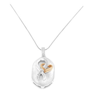 10k Rose Gold and Sterling Silver 1/10ct TDW Round Cut Diamond Interlocked Heart and Ribbon Pendant Necklace (H-I, I1-I2) For Sale
