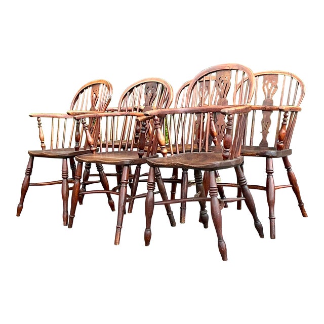 Vintage 19th Century English Windsor Chairs - Set of 6 For Sale