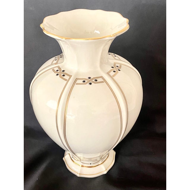 Vintage Large 9 7/8 Inch Lenox Vanguard Collection Ivory Porcelain Art Deco Trim Vase For Sale - Image 18 of 18
