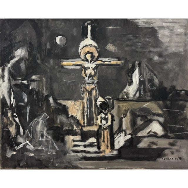 Textile Frederick Robbins Childs (1908-1978) - Untitled Modernist Abstract Crucifixion, Signed (1951, Oil on Canvas)/Fernand Léger For Sale - Image 7 of 7
