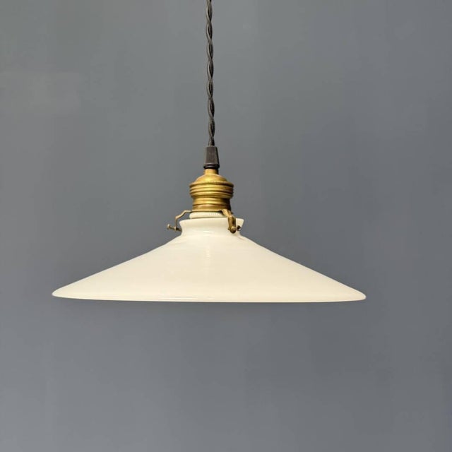 Vintage White Opaline Bowl Pendant Lamp with Brass Fitting, 1930s For Sale - Image 3 of 12