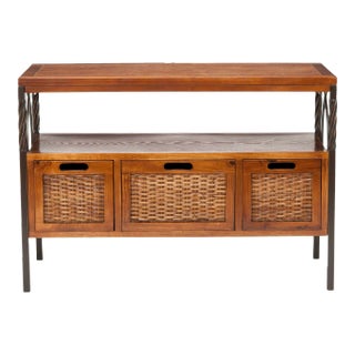 3 Drawer Console, Antique Pewter & Dark Walnut For Sale